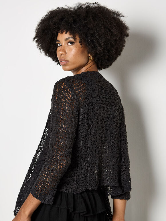 Black mesh corn knitted pullover with shoulder straps